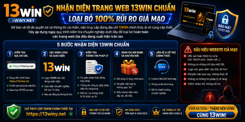 Cách nhận diện website 13WIN chính thức 